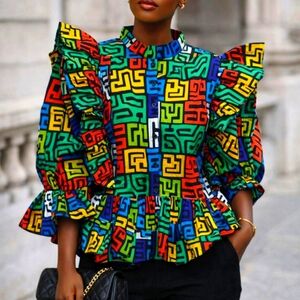 Elegant Multicolor Ruffle Sleeve Top